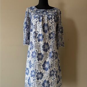 Max Studio Blue and White Floral Long Sleeve Dress
